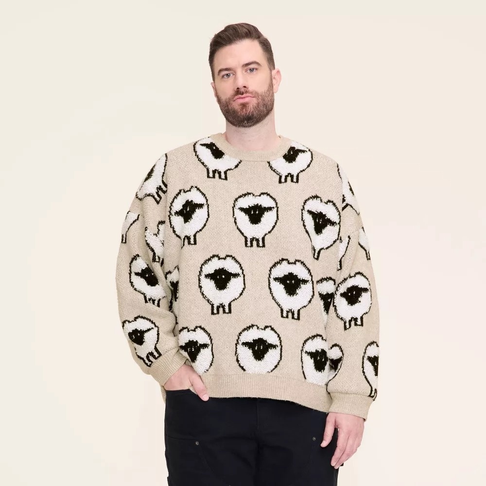 NWT! Woolrich x Target Unisex Adult L Large Sheep Print Pullover Sweater, Taupe - Picture 12 of 12